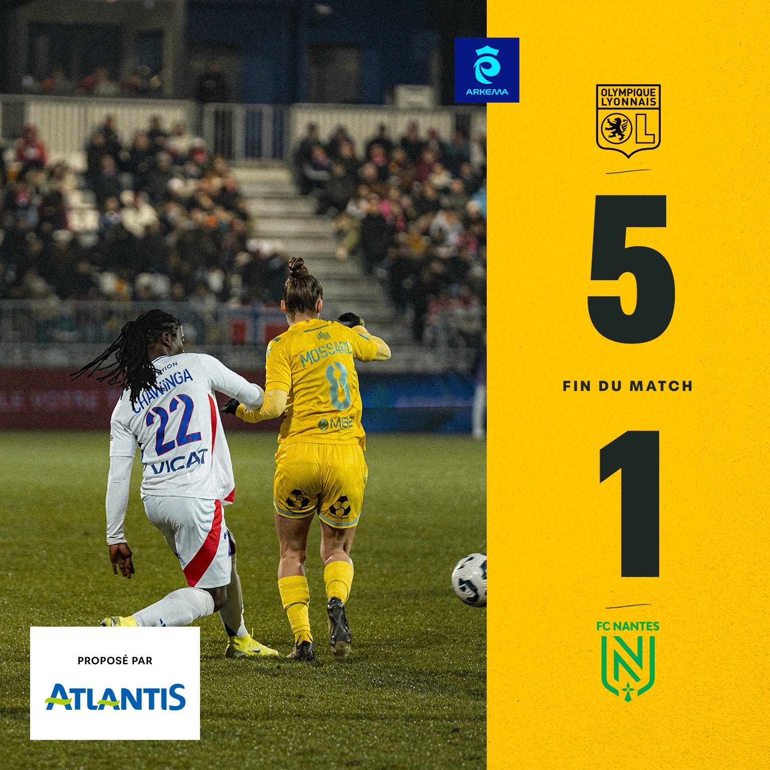 D1 Arkema: Lyon balaie Nantes 5-1 en clôture de la 11e journée.