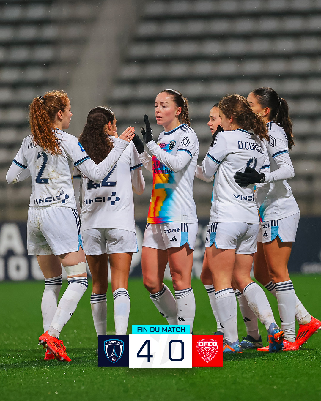 D1 Arkema : Le Paris FC surclasse Dijon et conforte sa troisième place au classement.